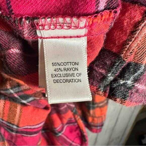 DKNY Pink & Orange Plaid Flannel Tunic - Picture 6 of 7
